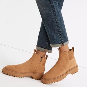 Madewell Henry Pull-On Tan Suede Lug Sole Boots Size 7.5 NWOT